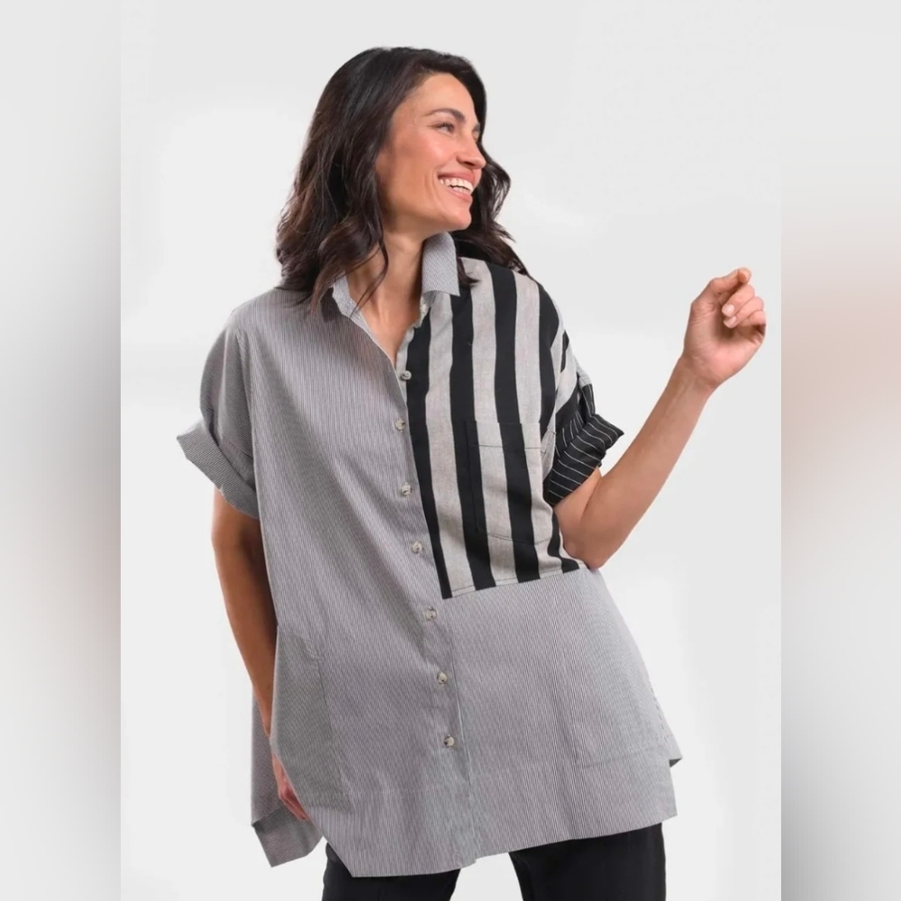 Alembika Tao Trapeze button-down shirt featuring‎ wide stripes Womens Size Large
